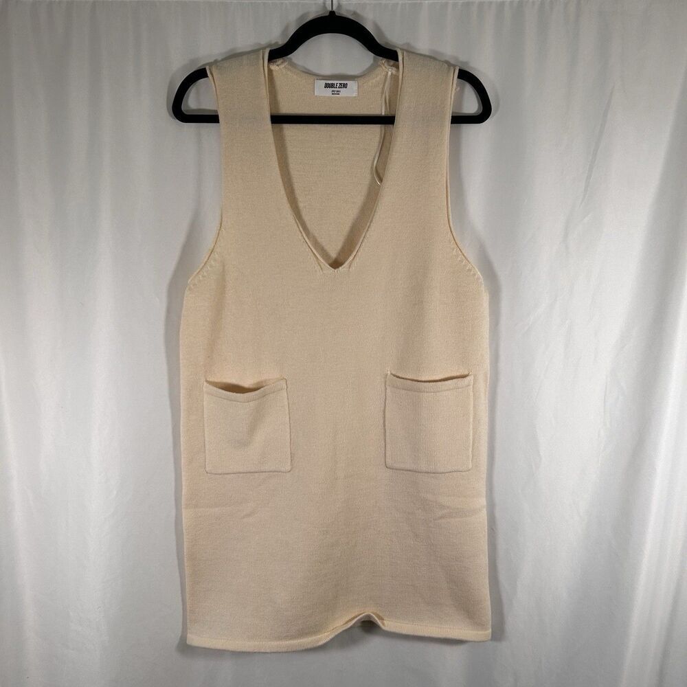 Double Zero Knee Length Dress Women's Small Knit beige Sleeveless Vneck Pullover